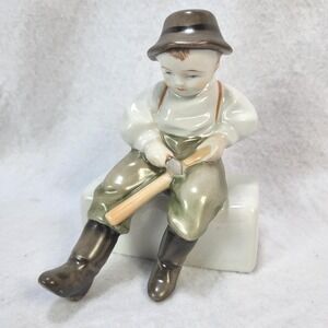 Zsolnay Country Farm Boy Carving Whittling Stick Hungary Porcelain Figurine